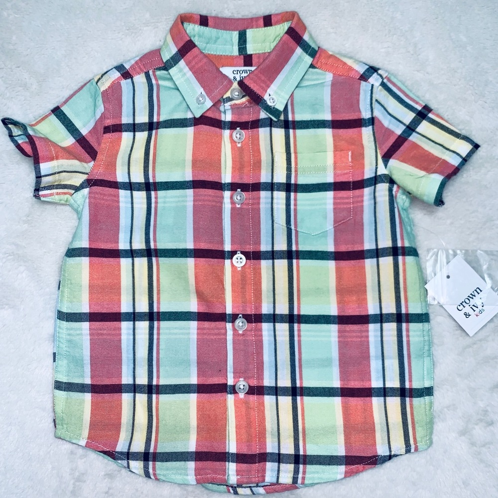 NWT Crown & Ivy 2T Boys Button Down Plaid Shirt